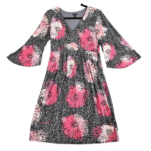 Soma Intimates Dress Women S Baby Doll Pink Black Floral 3/4 Bell Sleeve Stretch - Picture 2 of 12